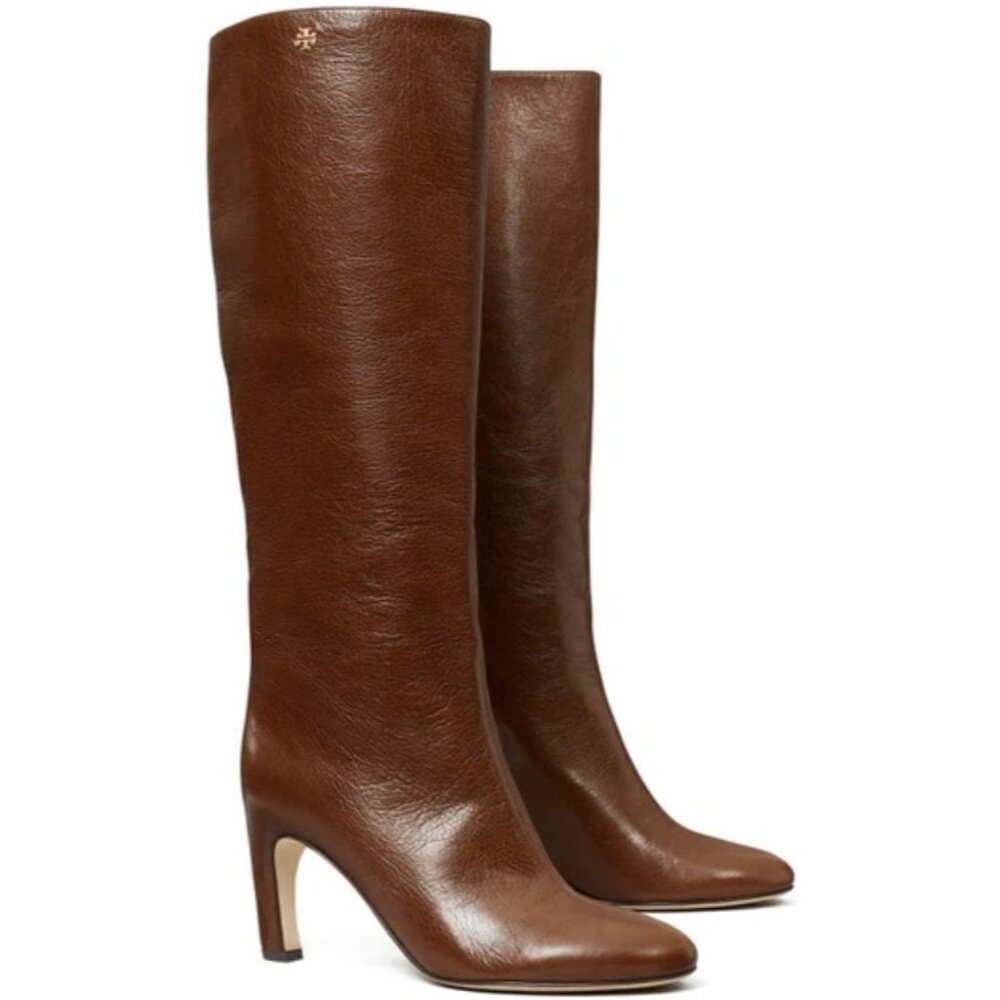 Tory Burch Brown Leather Tall Heeled Boots Knee High Pull On Size 9.5 - Picture 5 of 13